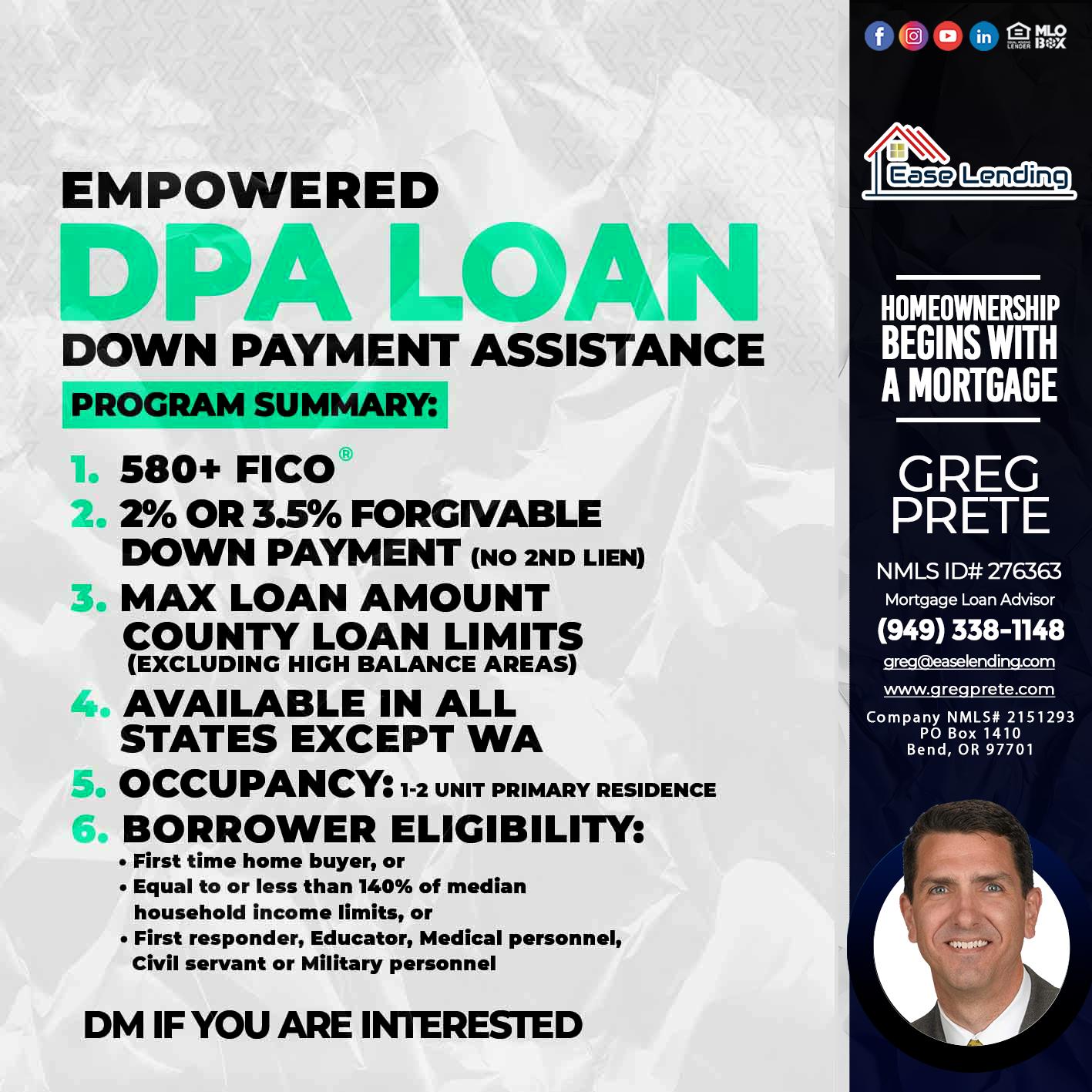 dpa loans - Greg Prete -Licensed Loan Advisor