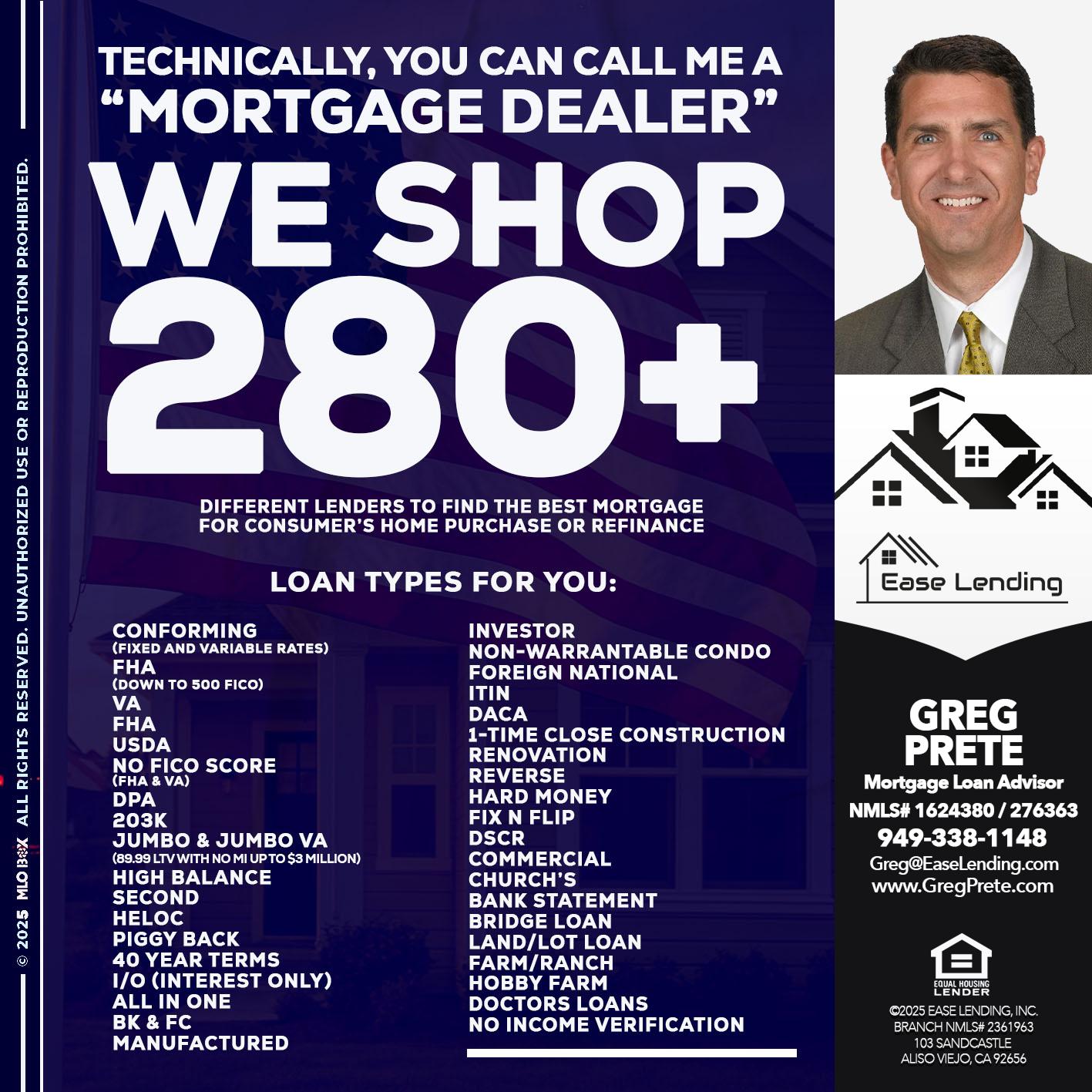 WE SHOP 280+ - Greg Prete -Licensed Loan Advisor