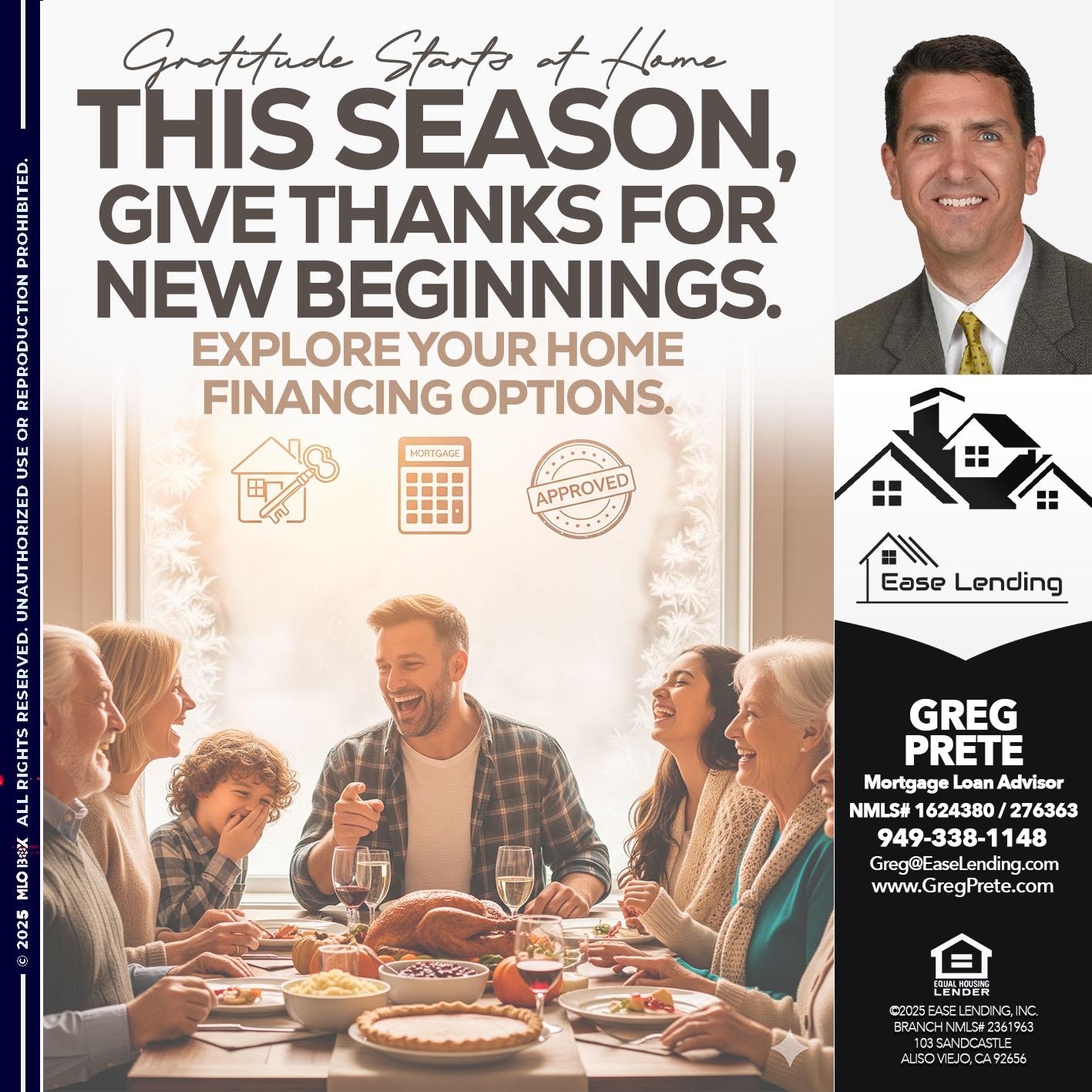 THIS SEASON - Greg Prete -Licensed Loan Advisor