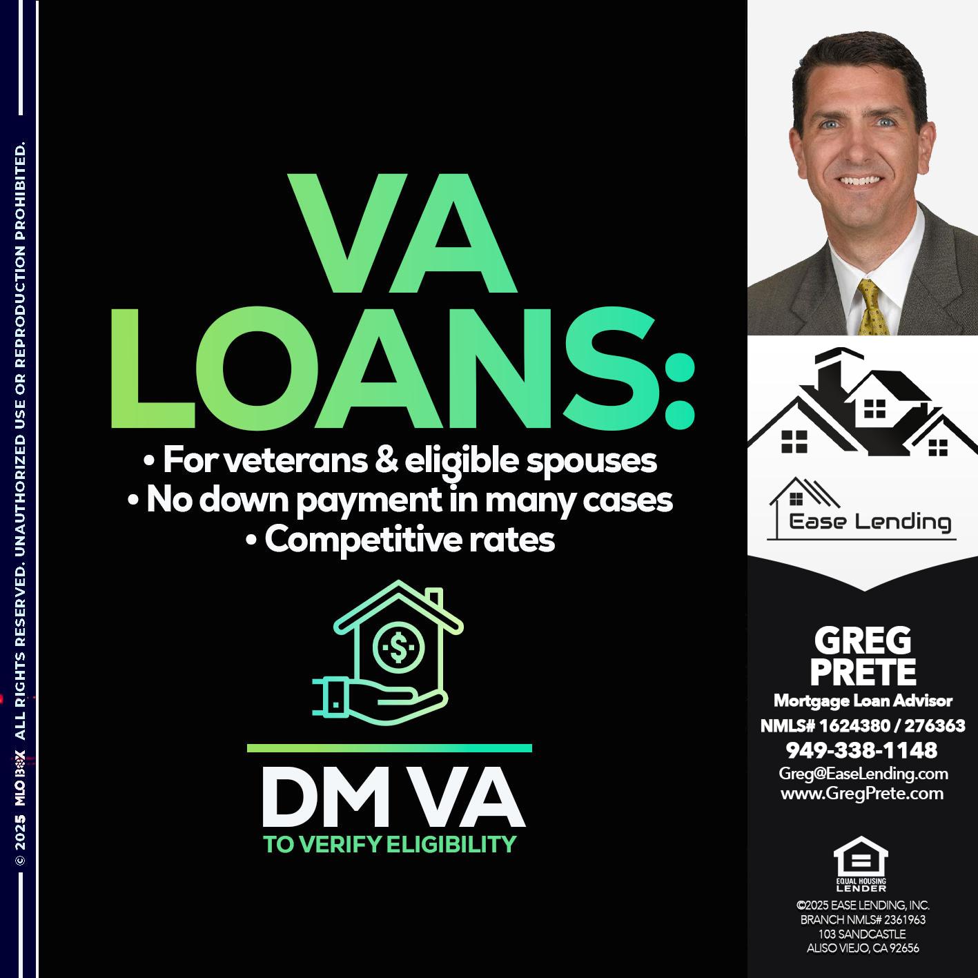 VA LOANS - Greg Prete -Licensed Loan Advisor