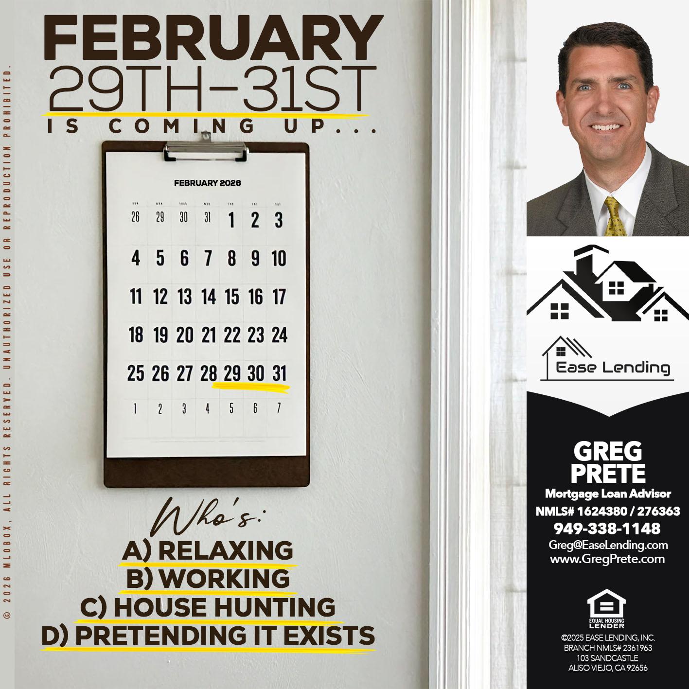 february 29-31 - Greg Prete -Licensed Loan Advisor